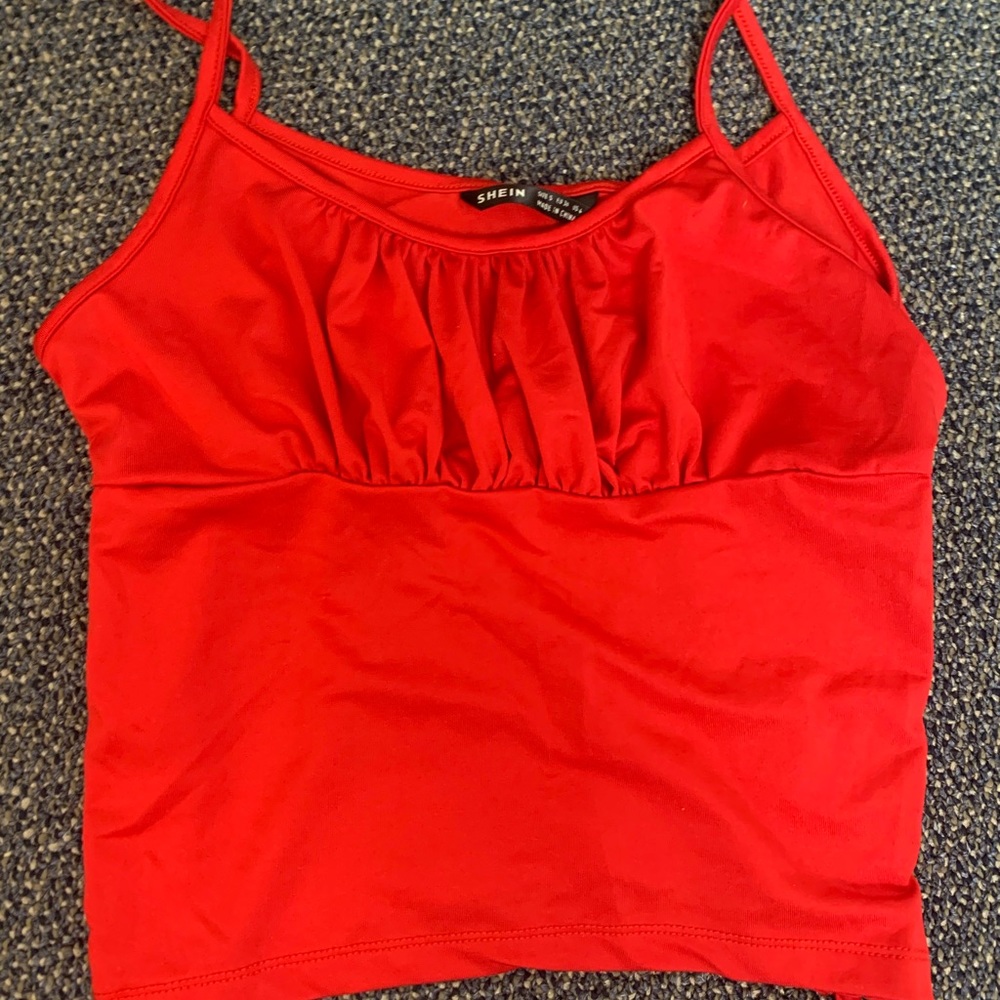 Red ruched tank top